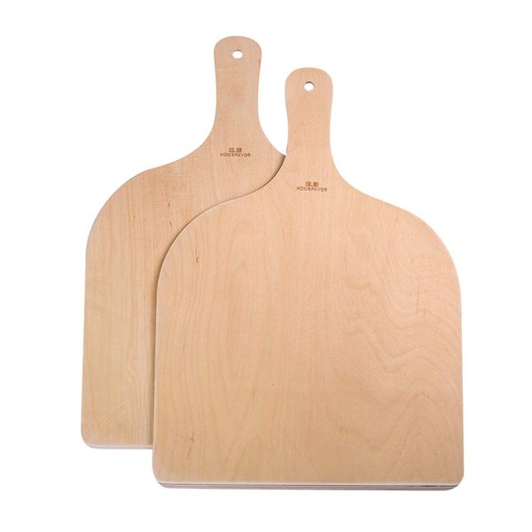 G.a HOMEFAVOR Natural Wood Pizza Peel with Handle, Large Pizza Paddle Spatula Cutting Board for Baking Homemade Pizza Bread and Cheese Serving Tray Oven or Grill Use - Set of 2, 16.5x11.8''