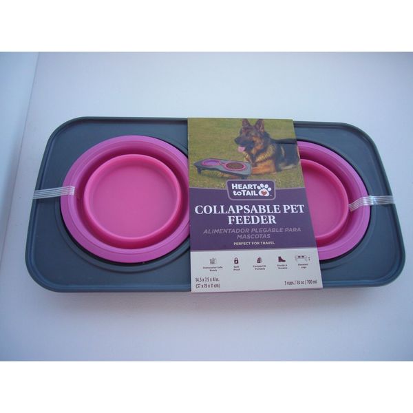 Heart to Tail Collapsible Elevated Pet Feeder Pink