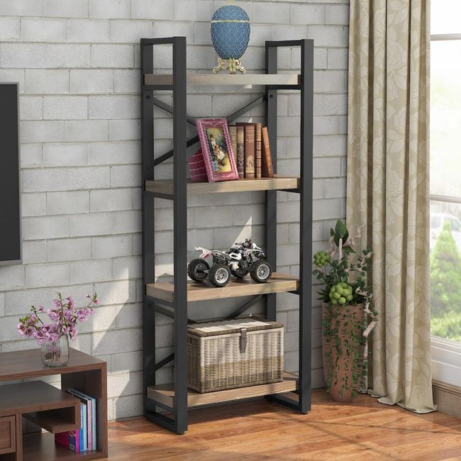 Tribesigns Industrial Solid Wood Bookshelf 4-Tier Etagere Bookcase