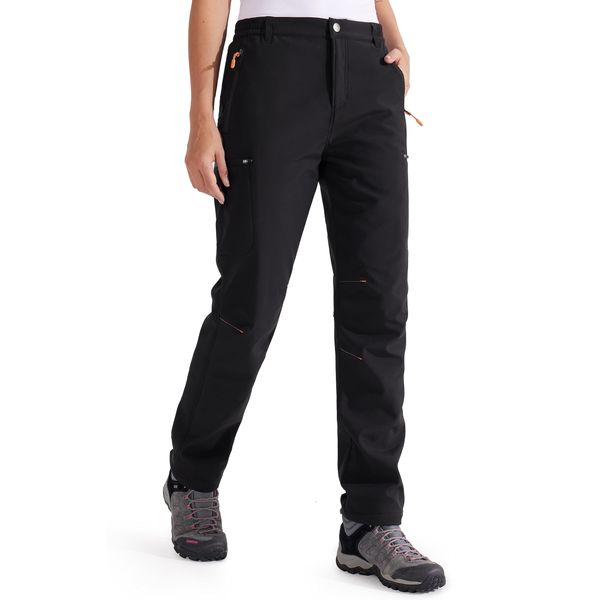 Libin Damen Wanderhose Thermohose Gefüttert Winter Outdoorhose Warme Softshellhose Wasserdicht Winddicht Skihose Trekkinghose, Schwarz L