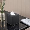 KINGFOM Leather Cube Square Tissue Box Cover Holder (Black)