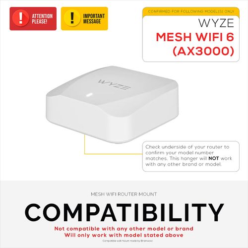 Screwless Wall Mount for Wyze WiFi 6 AX3000 Mesh Router, Strong VHB Adhesive, Easy to Install, Reduce Interference & Increase Range, Stick On & Screw-in Mounting by Brainwavz