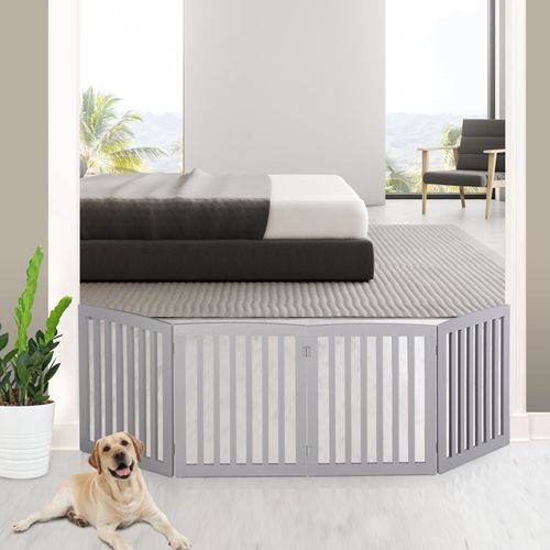 Dog Gate Pet Fence 24"H Pet Playpen 4 Panel Folding Free Standing Off-White