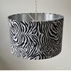 Black White Zebra Cotton Brushed Silver Drum Lampshade