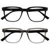 OPULIZE LEO Reading Glasses - 2 -Pack - Large Rectangular Frame - Black, Grey - Mens Womens - Spring Hinges - RR55-17 - +2.00