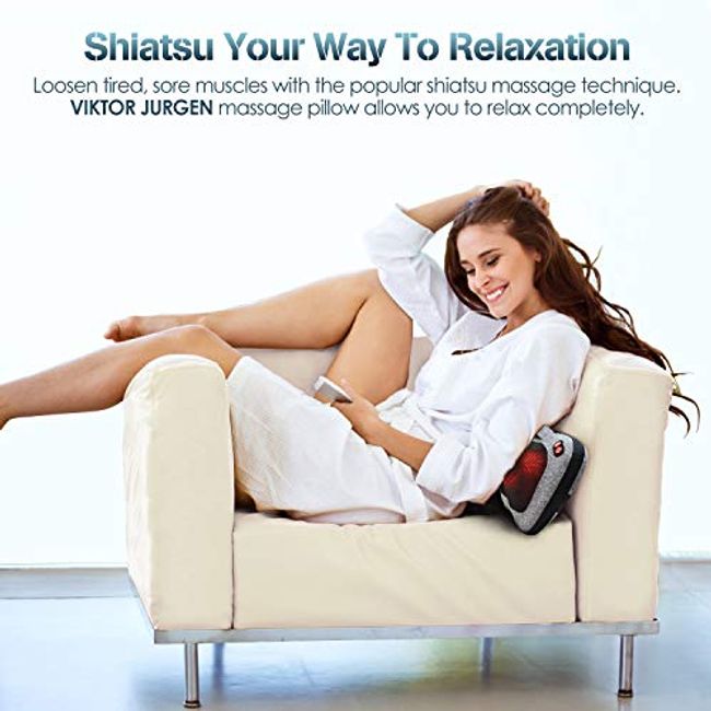 VIKTOR JURGEN Shiatsu Kneading Massage Pillow with Heat,Neck,Shoulder &  Back Massager for Home/Car/Office 