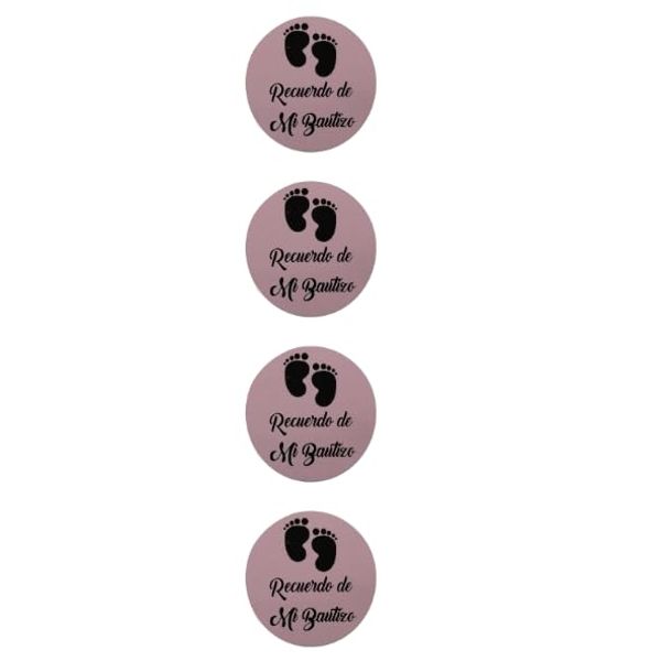 Pink Adhesive Labels for Christening - Paw Prints