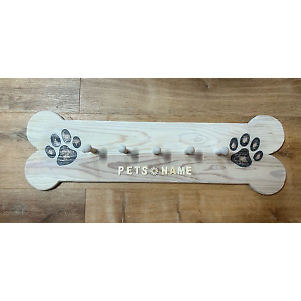 Pet Leash Holder Wall Mount Wood 29.5" x 9" 5 Pegs Personalized Wood Letters