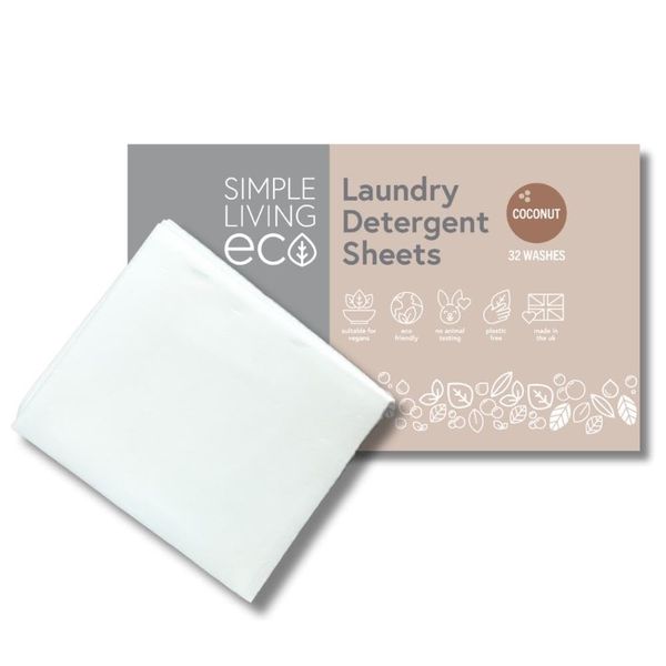 Simple Living Eco Laundry Detergent Sheets UK Simplify Your Laundry with Compact Laundry Sheets Detergent Eco Washing Detergent Sheets Non Bio & Skin-Friendly Travel Wash (32 Sheet Pack, Coconut)