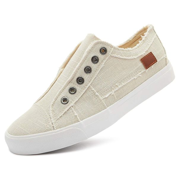 Women's Slip on Shoes Fashion Canvas Sneakers Non Slip Low Top Casual Shoes(Beige.US7)