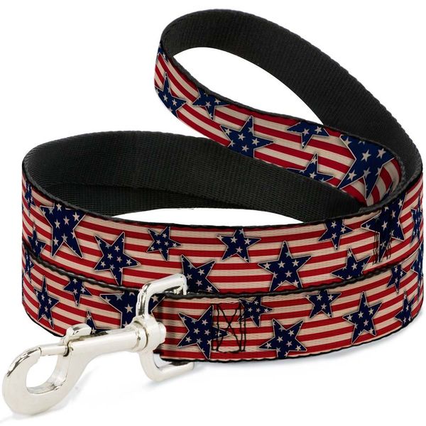 Dog Leash Americana Stars Stripes Red White Blue White 6 Feet Long 1.0 Inch Wide