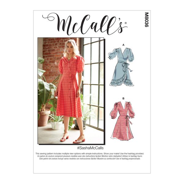 McCalls Pattern M8036E5 Misses' Dresses & Sash, Paper, Multicoloured, E5 (14-16-18-20-22)