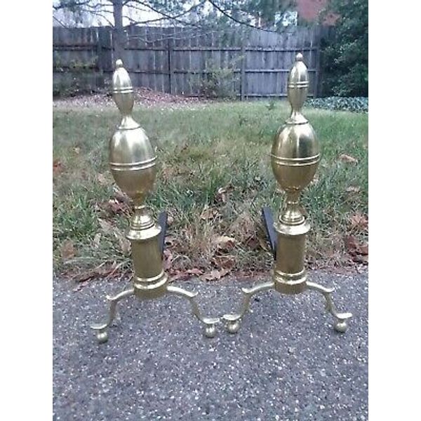 Vintage Colonial Williamsburg Brass Fireplace Andirons Dogs 23" Tall