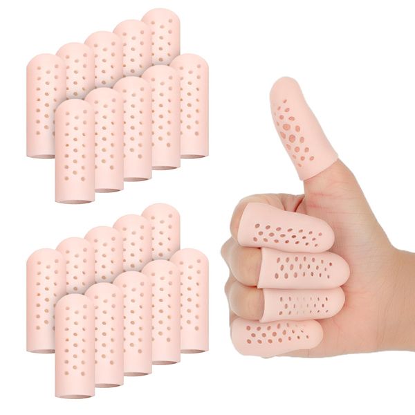 Mabor 16Pcs Silicone Finger Cots with Air Holes Thumb Fingertip Protector Silicone Finger Covers Protection for Finger Tips Breathable Thumb Covers for Wounds Gel Finger Caps