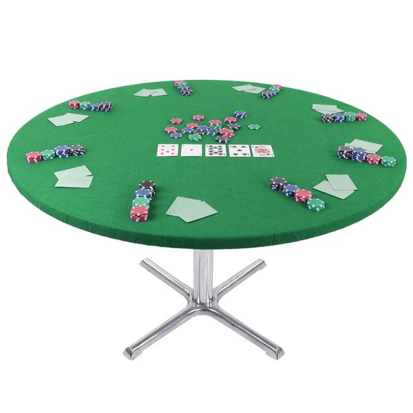 Jigitz Felt Poker Table Cover Round Fitted - 36-48in Stretch Fit Green Felt Card Table Cover - Table Cloth Protector for Mah Jong, Poker, Dominoes and Casino Game Night