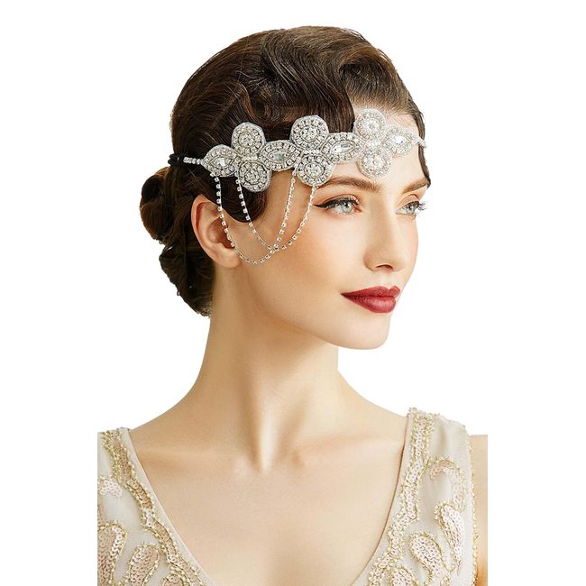 BABEYOND 1920s Flapper Headband Crystal Great Gatsby Themed Wedding Headpiece Roaring 20s Flapper Gatsby Hair Accessories (Silver)