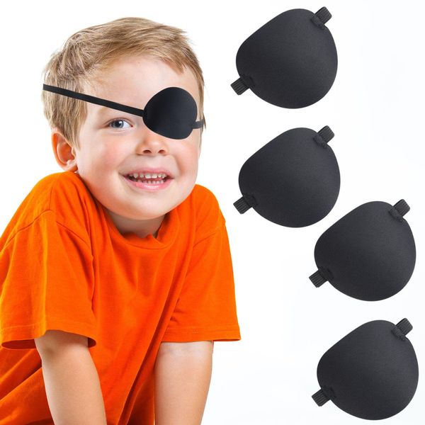 4 Pcs Eye Patch for Adults and Children, Black Eye Patch with Adjustable Buckle, Amblyopia Lazy Eye Patch for Left or Right Eyes, Regular Use or Pirate Costume