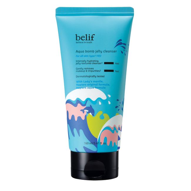 belif Aqua Bomb Jelly Cleanser | Gentle yet Effective Clean Beauty Cleanser | Foaming Makeup Remover for All Skin Types | Daily Face Wash Removes Dirt, Oil & Waterproof Makeup | 5.41 floz