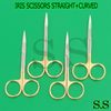 4 IRIS MICRO SURGERY DELICATE SCISSORS STRAIGHT+CURVED 4.5"+3.5" GOLD HANDLE