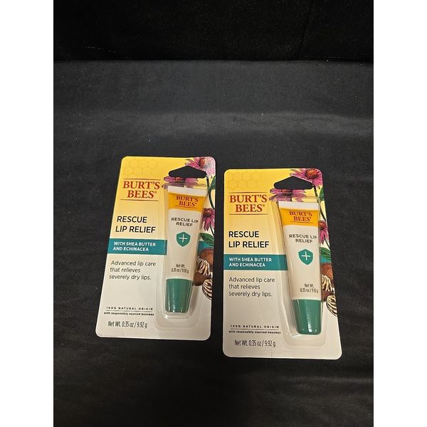 2 Piece Lot Of Burts Bees Rescue Lip Relief .35oz Each Shea Butter & Echinacea