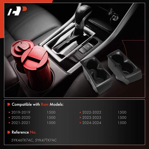 A-Premium Car Door Cup Holder Compatible with Ram 1500 2019-2024, Door Panel Left and Right Side, Black, Replace# 5YK46TX7AC, 5YK47TX7AC