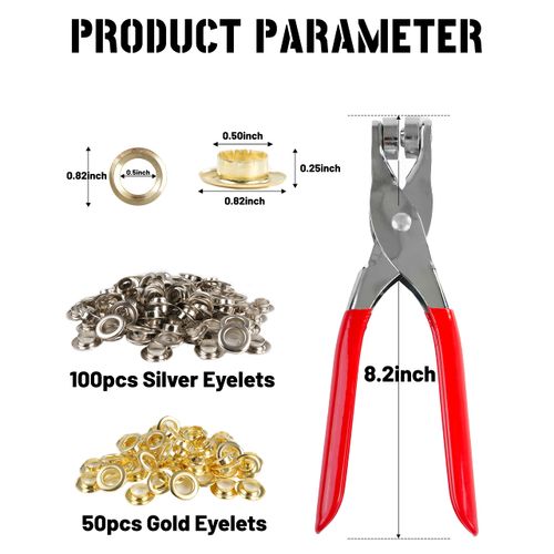 150Pcs 1/2 Inch Grommet Tool Kit, Grommet Kit, Eyelet Kit with Leather Hole Punch Pliers, 150 Metal Eyelets and Grommets in Gold and Silver for Leather, Shoes, Fabric, Belt