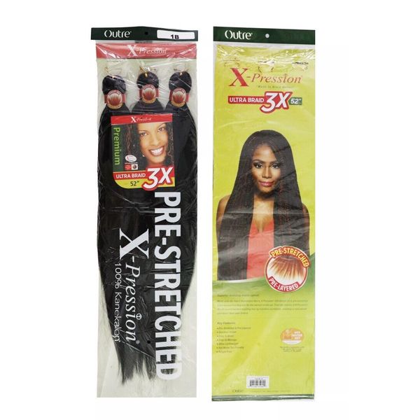 Pre-stretch x-pression hair Ultra braid 3x per pack 52" color 4#