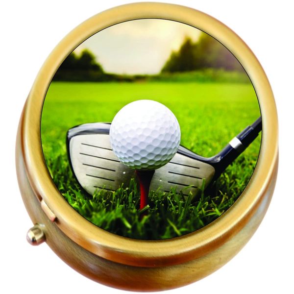 Golf Driver and Ball Brass Pill Box