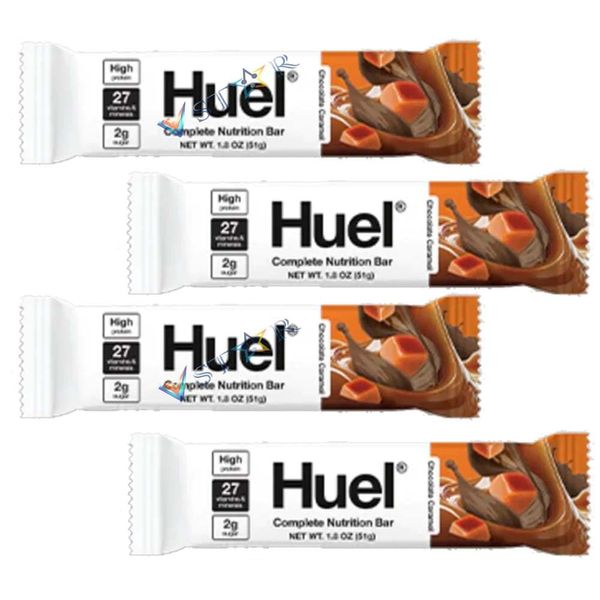 Huel Complete Nutrition Vegan Peanut Caramel & Chocolate Caramel Protein Bars - High Protein,Vitamins & Minerals 51g (Pack of 4, Chocolate Caramel)