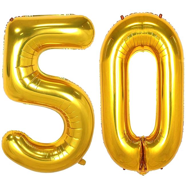 50 Number Balloons Gold Big Giant Jumbo Number 50 Foil Mylar Balloons for 50th Birthday Party Supplies 50 Anniversary Events Decorations