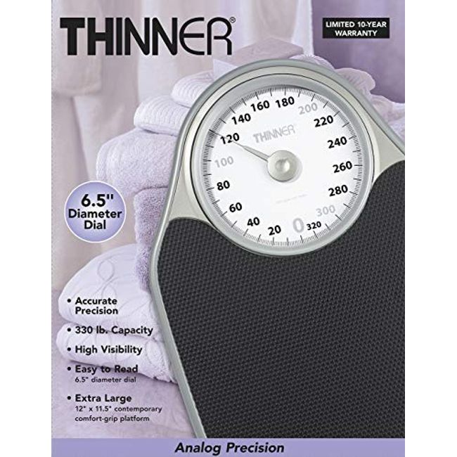 Thinner by Conair Bathroom Scale for Body Weight, Extra-Large Analog Scale  Measures Weight Up to 330 Lbs. in Silver