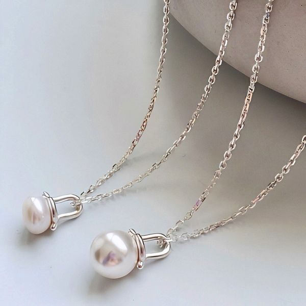 Silver Freshwater Swarovski Pearl Chain Silver Necklace