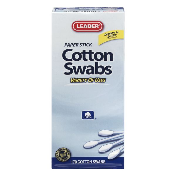 Leader Paper Stick Cotton Swabs Multi-Purpose Use Soft & Absorbent Tips 170 ct