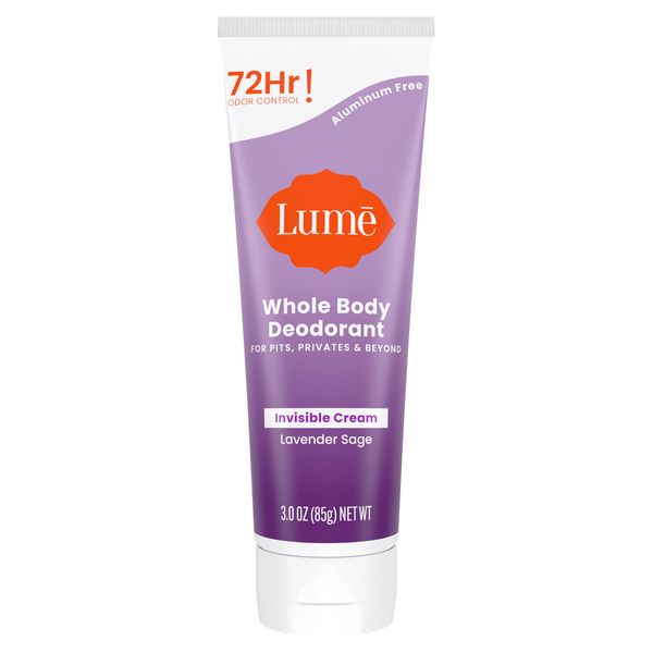 Lume Whole Body Deodorant - Invisible Cream Tube - 72 Hour Odor Control - Aluminum Free, Baking Soda Free, Skin Safe - 3.0 ounce (Lavender Sage)