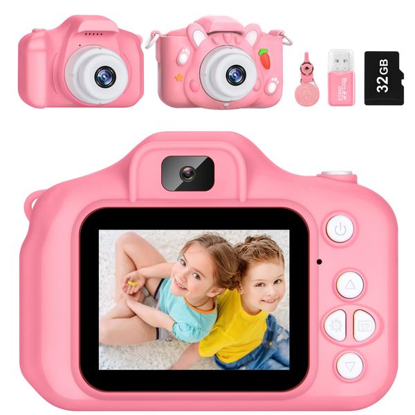 Kids Camera for Boys and Girls, ACIXX Digital Camera for Kids Toy Gift, Toddler Camera Christmas Birthday Gifts for Age 3-12 with 32GB SD Card, Video Recorder 1080P IPS 2 Inch(Pink)