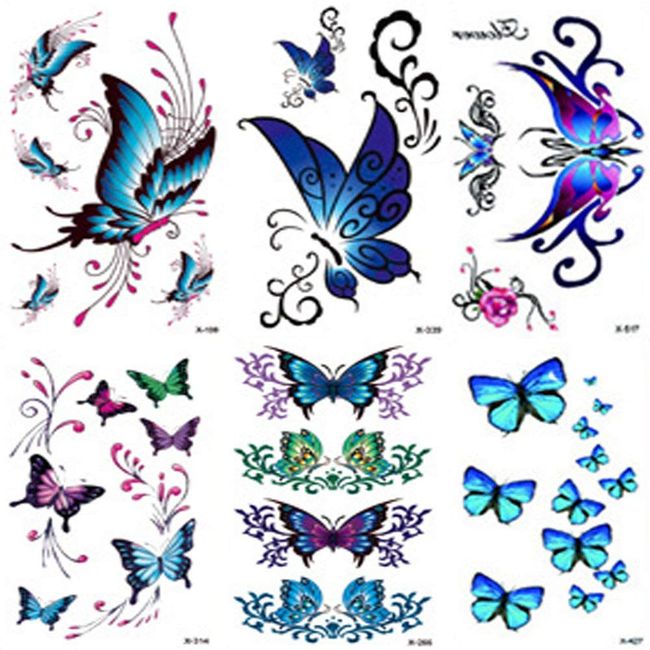 20 Sheets Butterflies Tattoos Waterproof Sticker Fake Butterfly Transfer  Stickers Woman 