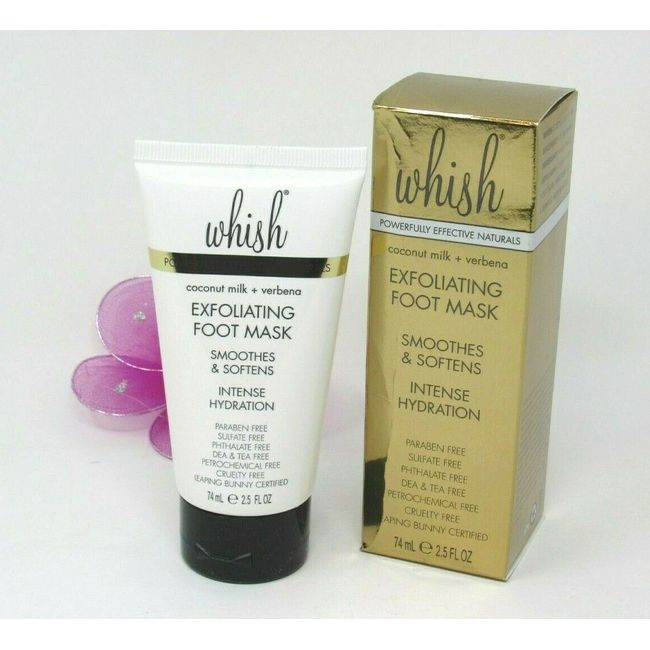 Whish Coconut Milk + Verbana Exfoliating Foot Mask Intense Hydration 2.5 oz. NIB