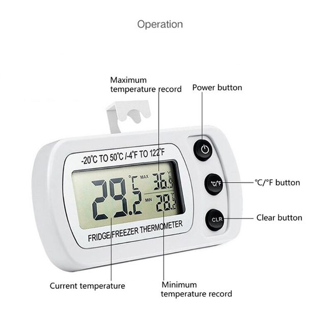 Digital Fridge Thermometer with Hook Waterproof Refrigerator