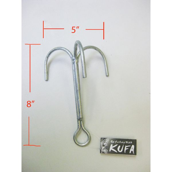 KUFA Galvanized Steel Grapple Hooks, 8" H x 5" W