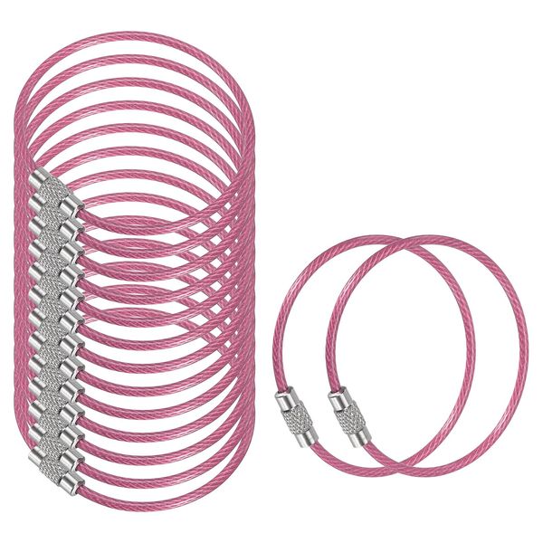 PATIKIL 5.9 Inch Length Wire Keychain Cable, 15 Pack Stainless Steel Key Ring Loop, Pink