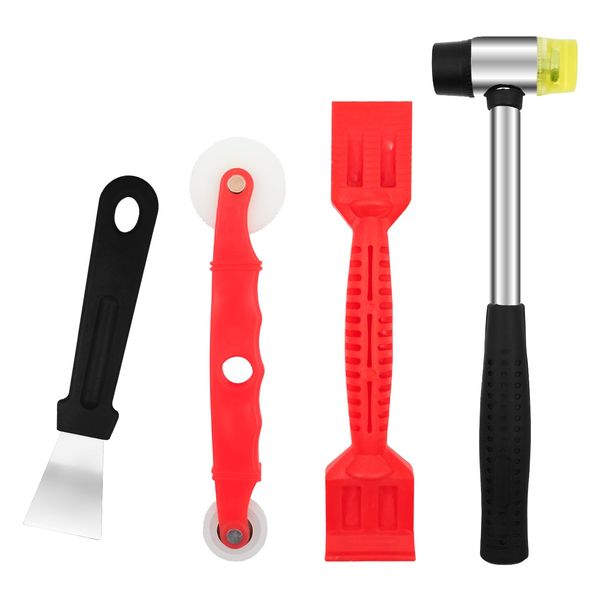 Window Glass Tool Kit, Including Leather Strip Press Wheel + Rubber Strip Shovel + Black Curved Shovel + Double-Head Rubber Hammer, Multi-Functional Hand Tools, Window Installation Tools