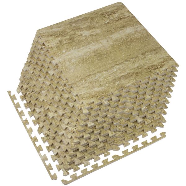 12-Pack Marble Grain Foam Tiles - DIY Installation - Interlocking Floor Yoga Mat