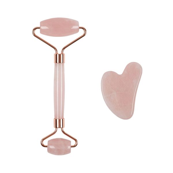 Pembe Kuvars Face Roller Ve Pembe Kuvars Kalp Gua Sha (premium Set)