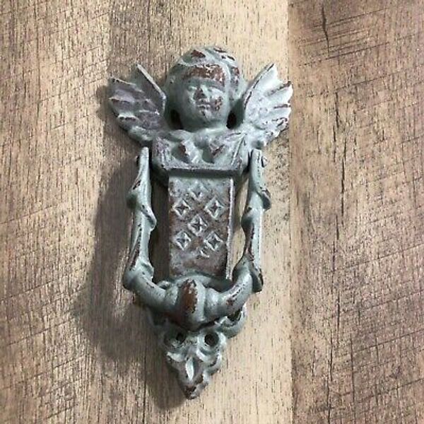 Vintage Rustic Cast Iron Guardian Angel Cherub Door Knocker