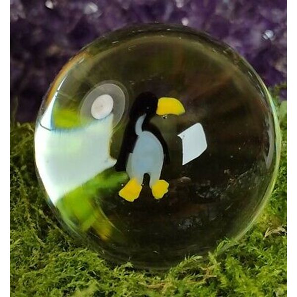 LG 🐧1.41" Penguin Black & White Modern Toy Swirl Contemporary Art Glass Marbles