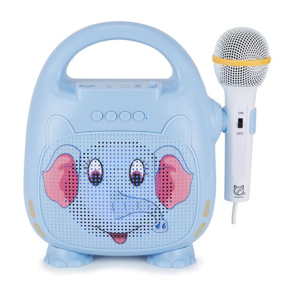 Singimals Kids Karaoke Speaker with Microphone - Unleash Your Child's Inner Superstar, Bluetooth v5.1, 12H Playtime, 5W Speaker, Multicolor LED Lighting, Elliot The Elephant