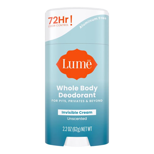 Lume Whole Body Deodorant - Invisible Cream Stick - 72 Hour Odor Control - Aluminum Free, Baking Soda Free, Skin Safe - 2.2 ounce (Unscented)