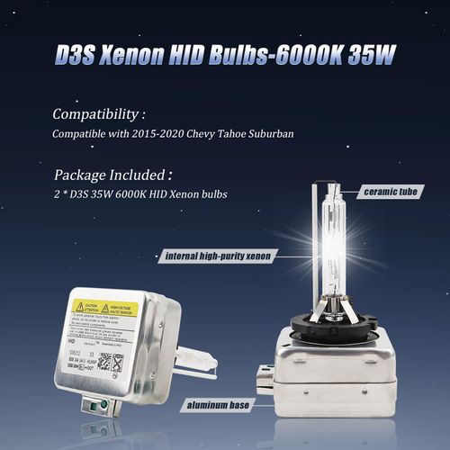 Tivora D3S Xenon HID Headlight Bulbs 6000K Cool White 35W Compatible with 2015-2020 Chevy Tahoe Suburban, D3S C1 Replacement Headlamps Projector Lights, Pack of 2