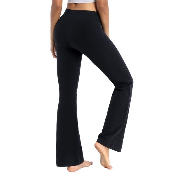 BUBBLELIME 29"/31"/33"/35" 4 Styles Women's Inner Pocket Bootcut Yoga Pants - Basic Cotton_Black L-35 Inseam