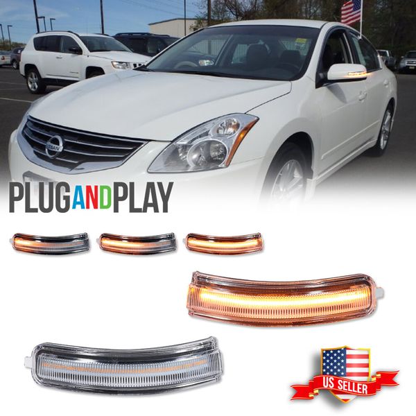 Clear Sequential Amber LED Side Mirror Signal Lights For 2009-2014 Nissan Maxima